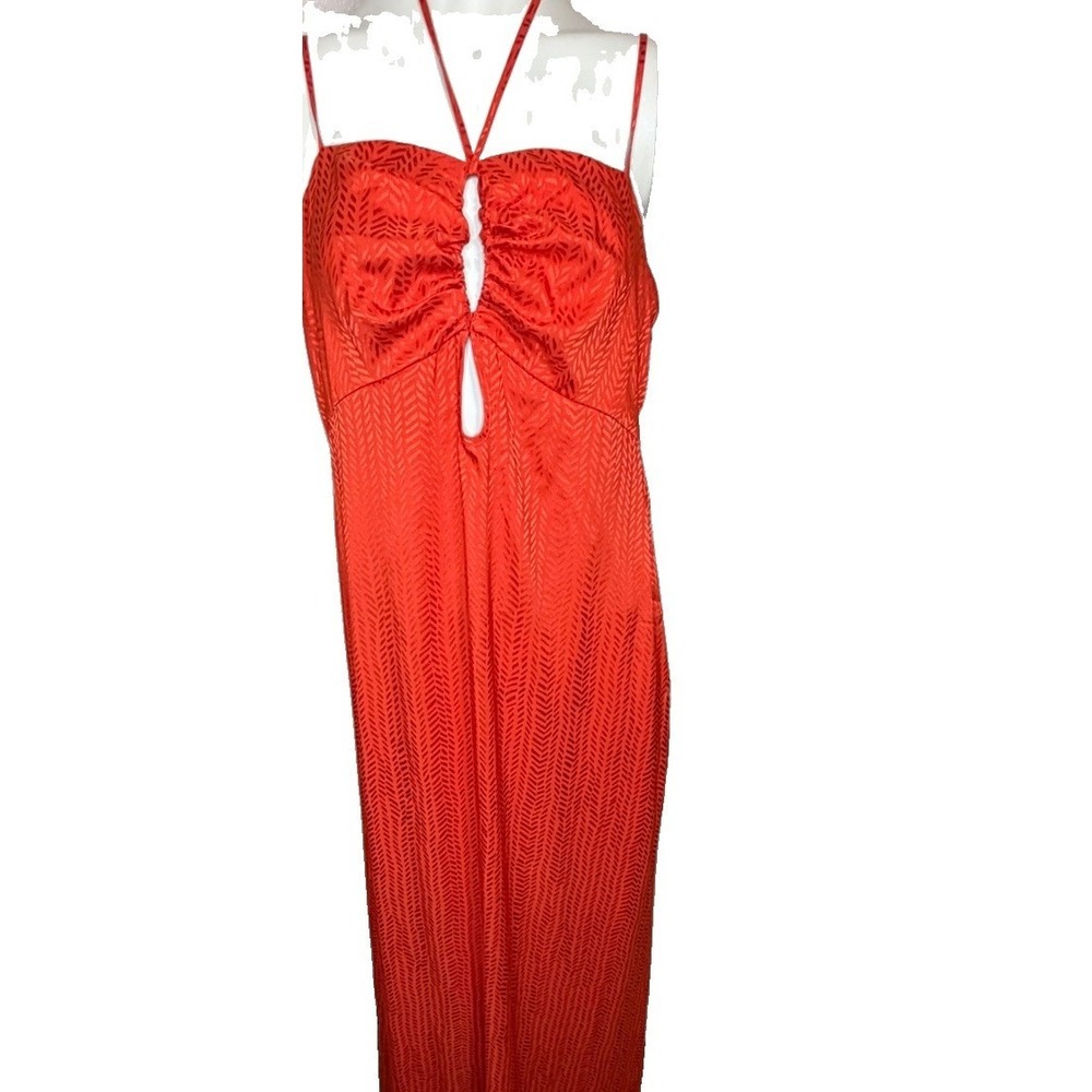 Express Women's XL Coral Orange Halter Maxi Dress Cutout Sleeveless Resort